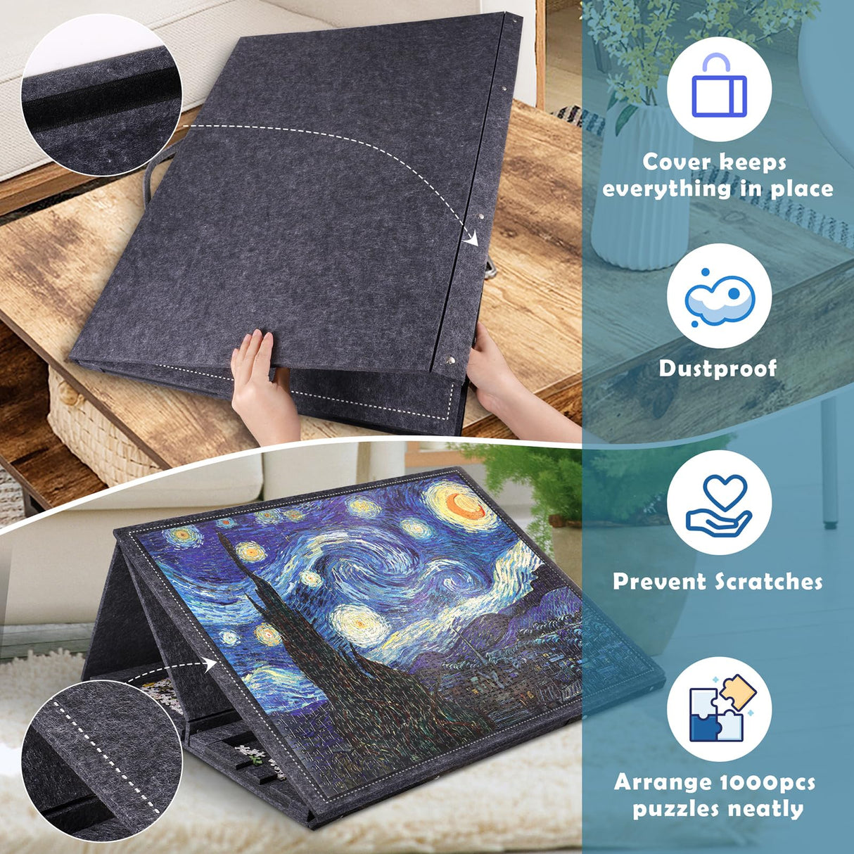 Pllieay 1000 Pieces Jigsaw Puzzle Board with 6 Drawers and Cover, 30"x22" Felt Jigsaw Puzzle Table for Adults, Portable Puzzle Organizer & Storage System, Puzzle Accessories Birthday Gift Pllieay