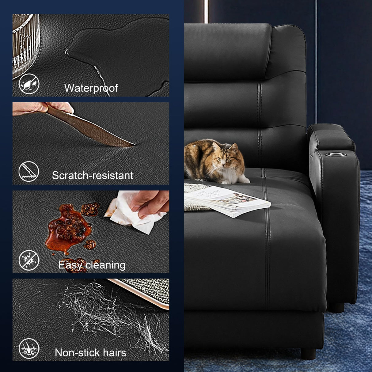 Chorlenimi Home Theater Seating Oversized Loveseat Recliner Chair Ultra-Comfortable Reclining Chair Power Recliners Chairs with Electric Recliners for Living Room (Black,Row of 3) Chorlenimi