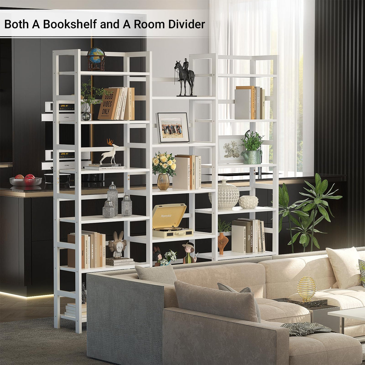 Homykic 6ft Tall Triple Wide Bamboo Bookshelf with 17 Open Shelves - Stylish Storage Solution for Home and Office Homykic