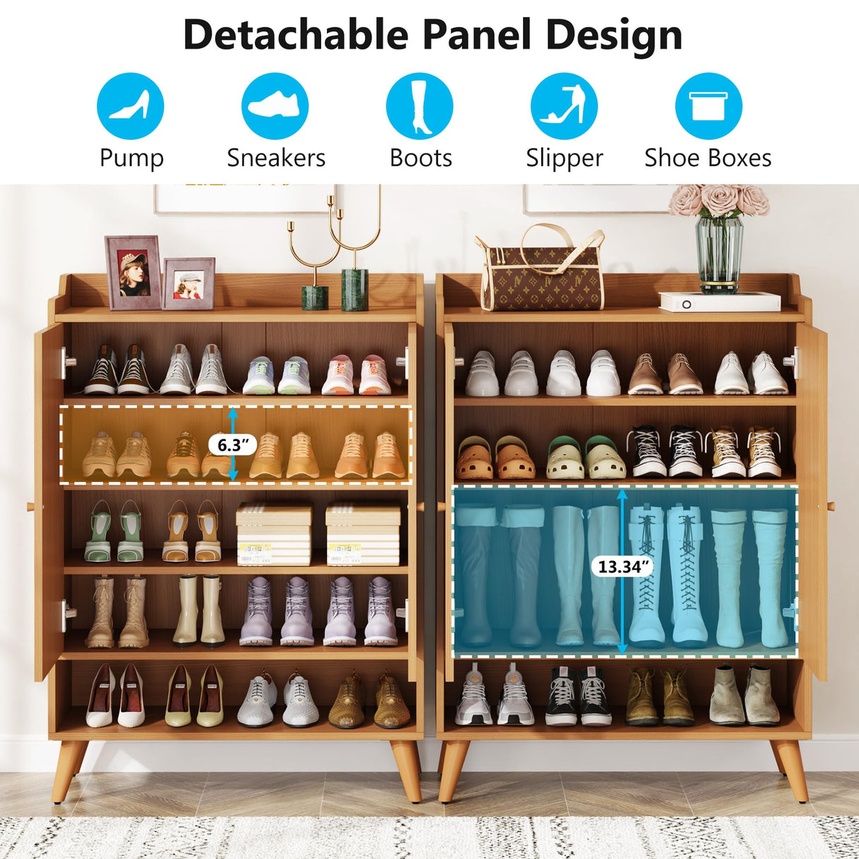 Tribesigns Shoe Cabinet with Doors, Entryway Shoe Storage Cabinet with Adjustable Shelves and Open Shelf, Wooden Hidden Shoe Organizer Cabinet Tribesigns