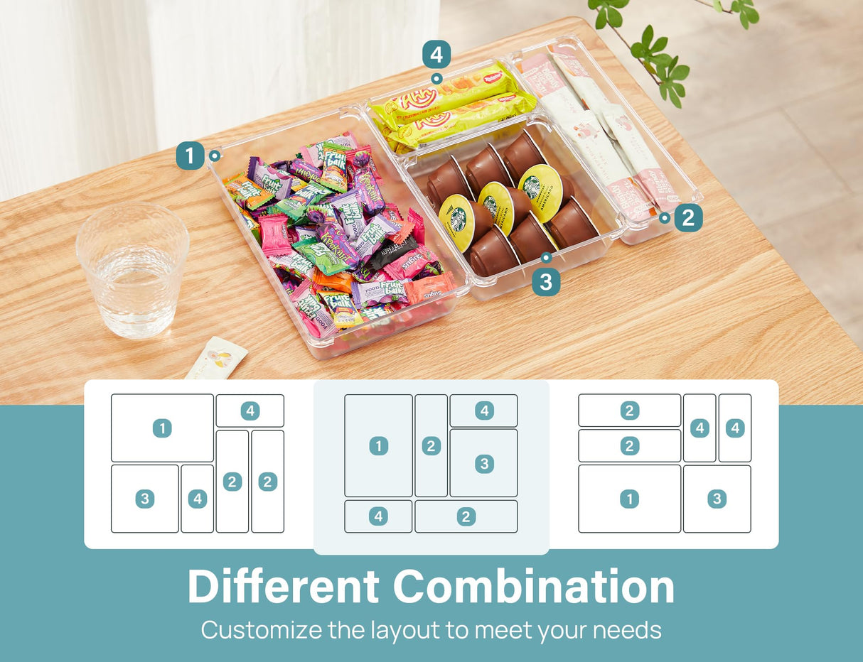 Kootek 9 Pcs Drawer Organizer Set, 4-Size Bathroom Vanity Trays Makeup Desk Dividers Versatile Storage Bins Clear Plastic Container for Dresser, Bedroom, Kitchen, Office Kootek