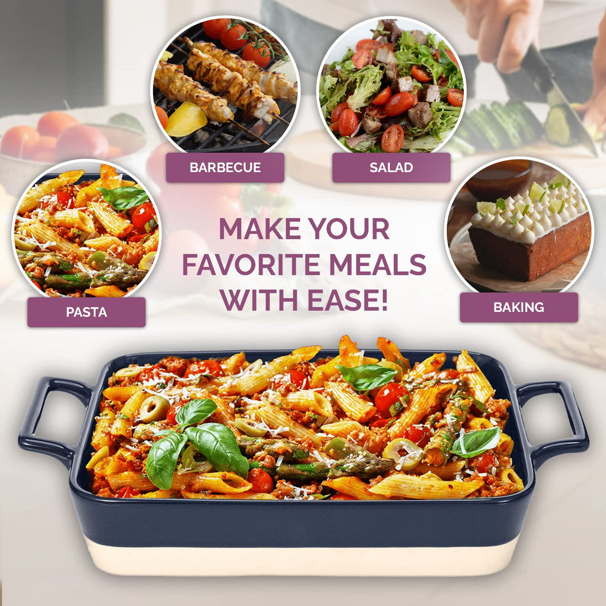 Casserole Dish Set - 3 Ceramic Baking Dishes for Oven with Silicone Oven Mitt - Rectangular Bakeware is Microwave, Freezer and Dishwasher Safe - Cooks Evenly and Saves Space with Nesting Design Kitchen Pixie