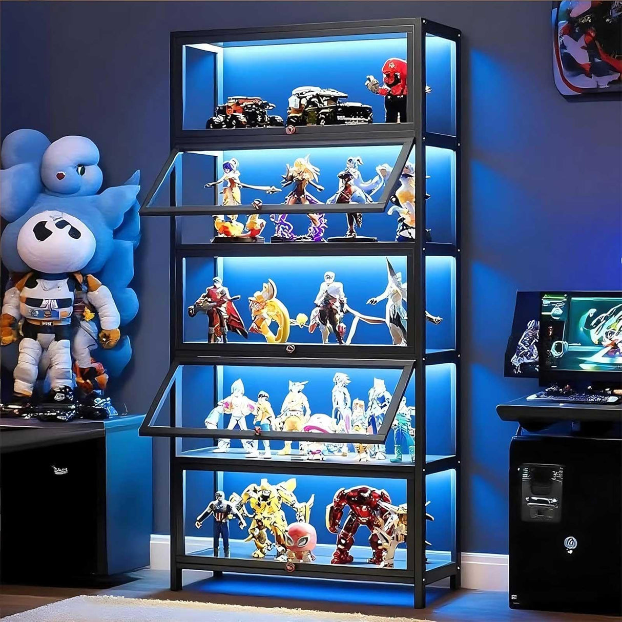 JOIHGA 5 Tier Curio Display Cabinet with Acrylic Glass Door, Large Capacity Storage Cabinet Collectibles Toy Organizers Rack & Display Shelf, Kids Bookshelf and Bookcase for Playroom, Bedroom JOIHGA