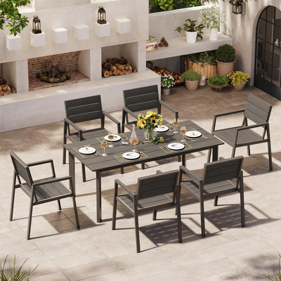 Oasbira Outdoor Patio Dining Table Sets 7-Piece Aluminum and HDPS All-Weather Table and Chairs with Umbrella Hole, Patio Modern Furniture Sets for Garden, Backyard (Charcoal)