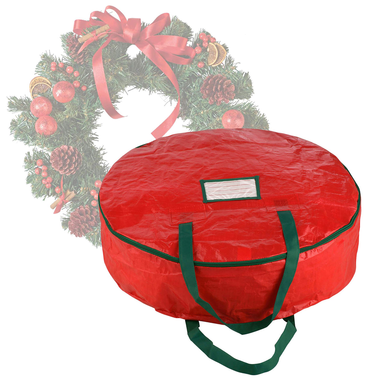 Wreath Storage Bag - 24-inch Organizer for Artificial Christmas Wreaths and Garland - Holiday Themed Tote with Green Handles by Tiny Tim Totes (Red) Elf Stor