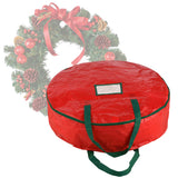 Wreath Storage Bag - 24-inch Organizer for Artificial Christmas Wreaths and Garland - Holiday Themed Tote with Green Handles by Tiny Tim Totes (Red) Elf Stor