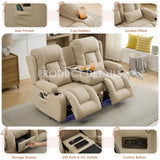 TUNYI Wall Hugger Power Loveseat Recliner - Reclining Loveseat with Console Theater Seating RV Recliner Sofa with USB/Outlet/Speaker/Cup Holder/LED Light/Storage (Beige) TUNYI