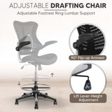 OfficeFactor Ergonomic Drafting Chair Tall Office Chair Standing Desk Chair Flip up Armrests Molded Foam Seat with Adjustable Footrest Ring Lumbar Support (Black MESH Fabric) OFFICE FACTOR