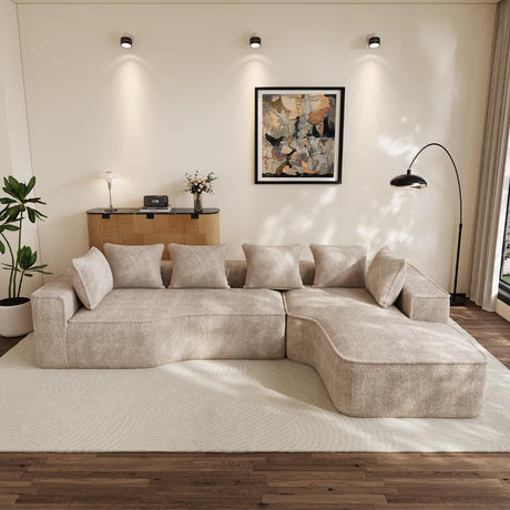 DAMAIFROM Oversized L Shape Sectional Sofa with Chaise, 134" W L-Shaped Sectional Couches with 63" D x 40" W Chaise Lounge Boneless Chenille Sofas for Large Living Room, Camel DAMAIFROM