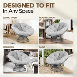 CraftVie Premium Oversized Papasan Chair with Cushion and Frame – 48'' Extra-Thick Cushion (7'' + Exclusive 1.75'' Support Pad), Supports 450 lbs – 360° Swivel Bedroom Chair, or Reading Chair CraftVie