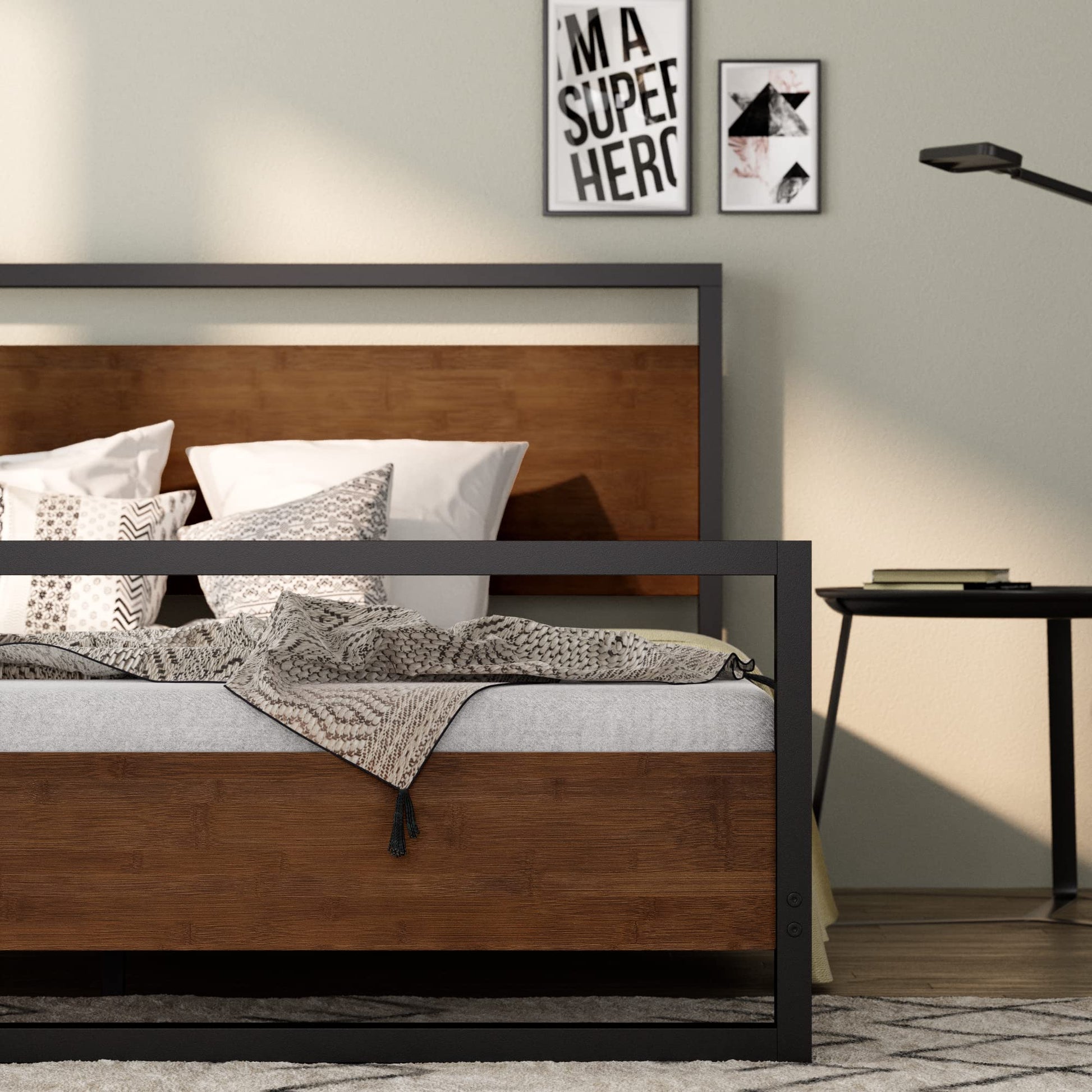 Zinus Suzanne Kingsize Bamboo & Metal Platform Bed Frame with Footboard - No Box Spring Needed, Easy Assembly - WoodArtSupply