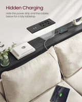 VASAGLE 70.9-Inch Console Table with Outlet and Shelves, Sofa Table with Charging Station, Behind Couch Table Skinny, Entryway Table for Hallway, Living Room, Charcoal Gray and Ink Black ULNT118B22 VASAGLE