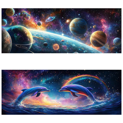 Yomiie 2 Pack Large Diamond Art Kits for Adults, Planets & Dolphins Diamond Painting Art DIY Full Round Drill Kits, Embroidery Rhinestone Diamond Crystal Craft Canvas Home Wall Decor 31.5x11.81 inch