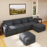 ISHUHL Cloud Modular Sectional Sofa, 124" Oversized Sectional Couches for Living Room, Convertible Deep Seat Sofa Set, Corduroy U Shaped Couch with 2 Ottoman (Dark Grey) ISHUHL