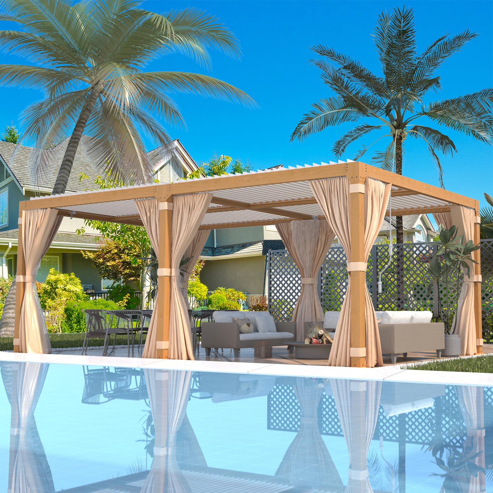 EROMMY Louvered Pergola 12' x 20' Outdoor Hard Top Gazebo - Thumbnail 2