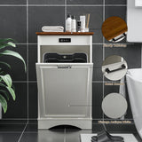 OUTGUAVA 13 Gallons Tilt Out Trash Cabinet Free Standing Kitchen Trash Bin Cabinet Recycling Garbage Cabinet with Deodorizing Function Pet Proof Trash Can Holder for Kitchen Living Room, Antique White OUTGUAVA