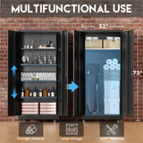 Greenvelly Metal Storage Cabinet with Wheels, 73” Black Metal Rolling Garage Cabinet with 2 Door and Adjustable Shelves,Locking Storage Cabinets for Garage Home Office Utility Room Greenvelly
