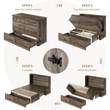 AMERLIFE Full Size Murphy Bed, Farmhouse Wooden Cabinet with Charging Station and Storage Drawer for Bedroom/Office/Guest Room, Grey Oak AMERLIFE