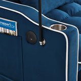Foldable Sofa Bed with USB Charging Ports, Pull Out Velvet Loveseat Sleeper with Phone Holder, Modern Futon Couch with Cup Holders & Adjustable Backrest for Living Room, Blue Merax