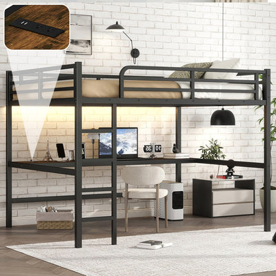 thctvous Queen Loft Bed with Desk,Gaming Loft Bed with LED, Guardrail,Heavy Duty Metal Bed Frame for Adults Teens,Space-Saving,Noise Reduced (Black, Queen)