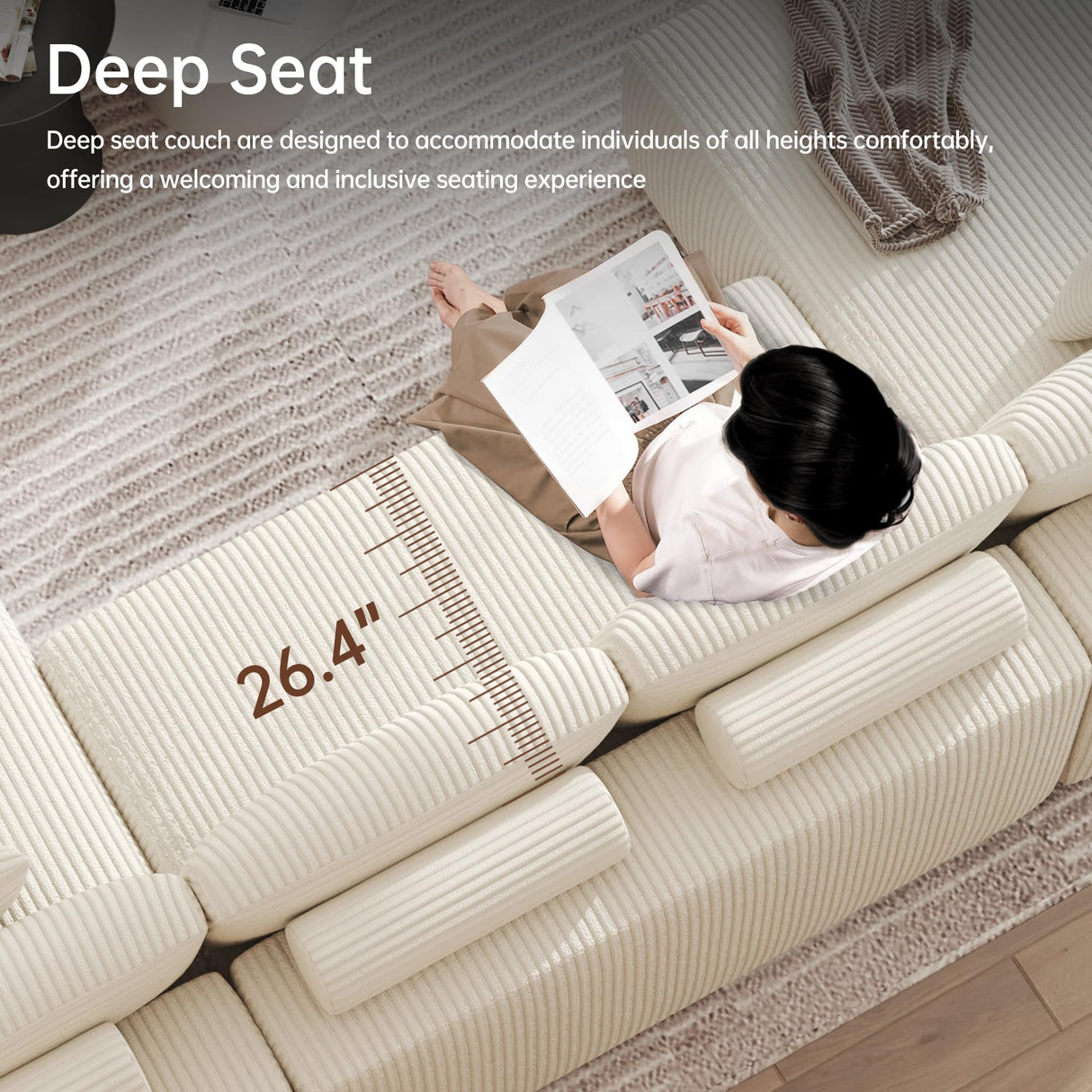 DURASPACE Cloud Sectional Couches, 126.2'' Modular U-Shaped Sofa with Deep Seat, Corduroy Boneless Sleeper Sofa Bed with Memory Foam for Living Room, No Assembly Required (Beige) DURASPACE