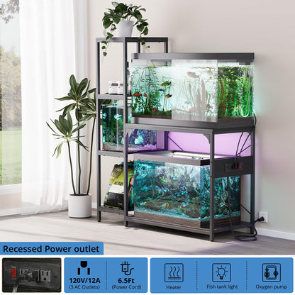 VOWNER 20-29 Gallon Fish Tank Stand with Power Outlet, Wood Aquarium Stand with Shelves for Fish Tank Accessories Storage, Heavy Duty Metal Frame, Turtle Reptile Terrarium Stand, Load 500lb,  - WoodArtSupply