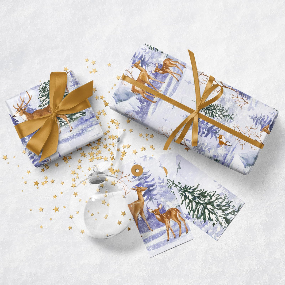 WRAPAHOLIC Kraft Christmas Wrapping Paper - Mini Roll - 17 Inch x 33 Feet - Watercolor Animal and Winter Forest Landscape Design for Christmas, Holiday, Party Celebration WRAPAHOLIC
