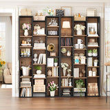 FOTOSOK 71’’ Tall Bookshelf, Triple Wide Bookshelf with Adjustable Shelves, 8 Tier Media CD DVD Storage Tower Rack, Diaplay Cabinet Shelf, Cube Storage Organizer Shelf for Home Office, Black/Brown FOTOSOK