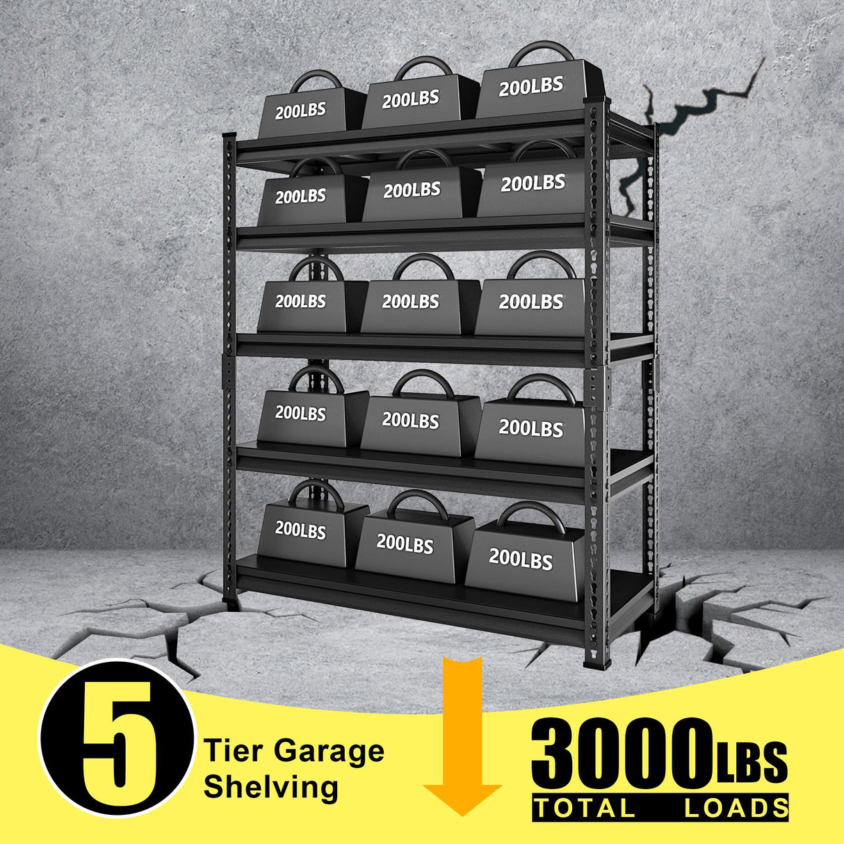 SDXYSTCE 48" W Garage Storage Shelves Heavy Duty, 3000LBS Loads Adjustable Garage Shelving, 5-Tier Metal Shelving Units and Storage Racks, Industrial Utility Shelf,48" Wx24 Dx78 H, Black SDXYSTCE