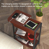 LIDYUK End Table with Charging Station, Flip Top Side Table with USB Ports and Outlets, Nightstand for Small Spaces, Bedside Tables with Storage Shelf for Living Room, Bedroom, Dark Cherry LIDYUK