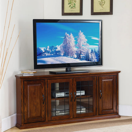 Leick Home 80386 Leaded Glass Corner TV Stand with Enclosed Storage For 60" TV's, Burnished Oak Leick Home