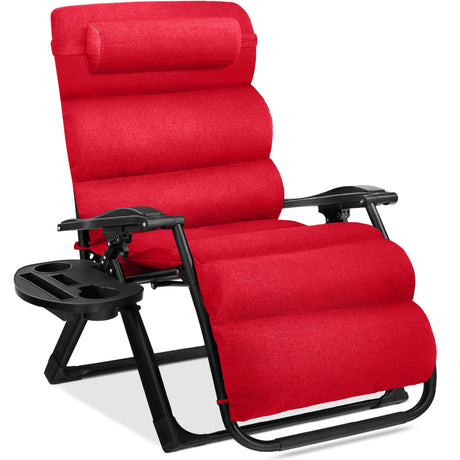 Best Choice Products Oversized Zero Gravity Chair, Folding Outdoor Patio Recliner, XL Anti Gravity Lounger w/Removable Cushion, Cup Holder, Side Tray, 350lb Capacity - Crimson Red Best Choice Products