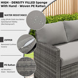 AECOJOY Patio Furniture Set, 7 Pieces Outdoor Patio Furniture with Dining Table&Chair, All Weather Wicker Conversation Set with Ottoman, Grey Rattan&Grey Cushion AECOJOY