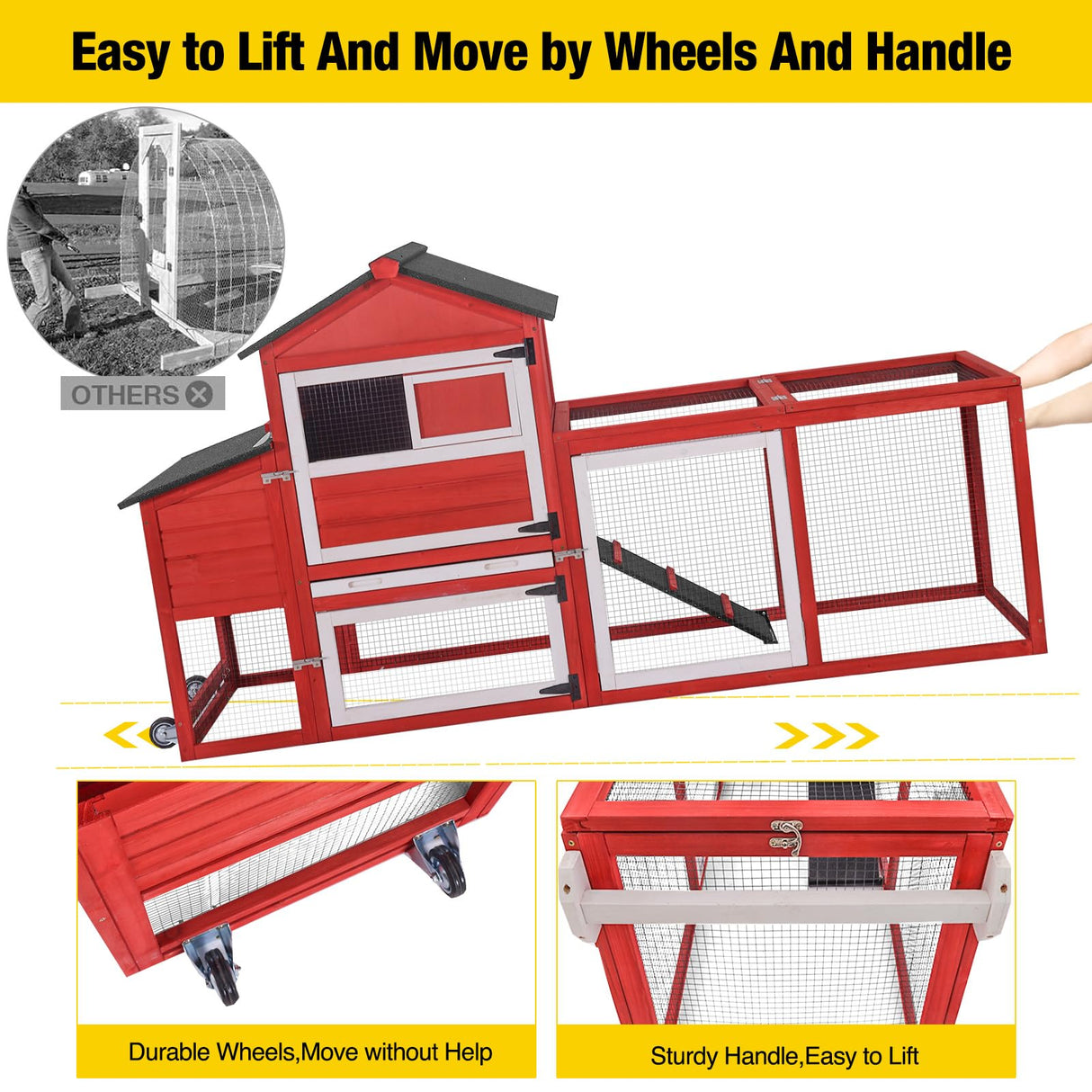 Aivituvin Chicken Coop Expandable Mobile Chicken House for Outdoor with Wheels, Nesting Box, Leakproof Pull-on Tray and UV-Resistant Roof Panel (Red) Aivituvin