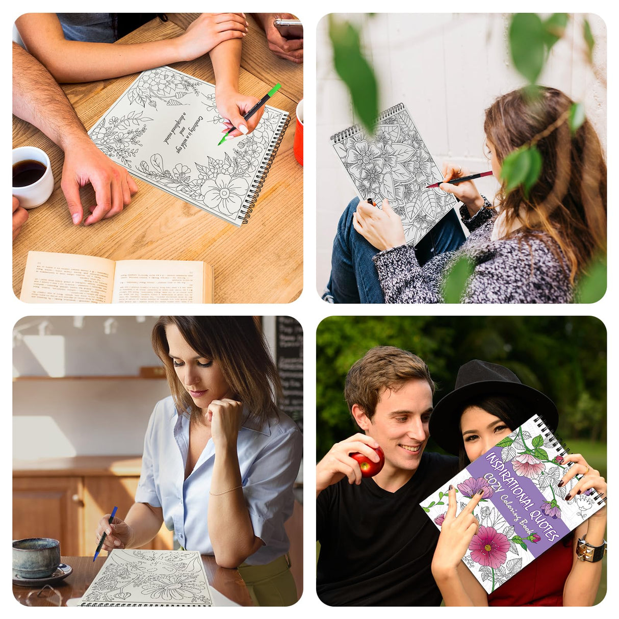 Kalysky Easy and Cozy Adult Coloring Book Set, 3 Stress Relief Coloring Books for Adults Relaxation, Flower Inspirational Quotes Coloring Books Kalysky