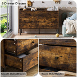 LYNSOM Dresser for Bedroom, 6 Drawer Rustic Brown Dresser with Wide Drawer and Metal Handles, Modern Dressers & Chests of Drawers for Hallway Entryway LYNSOM