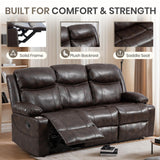 CALIVIA Manual Reclining 3-Seater Sofa with Heat & Massage, PU Leather Recliner Couch for Living Room, Faux Leather Upholstery, Deep Cushions & Sturdy Frame (Brown) CALIVIA