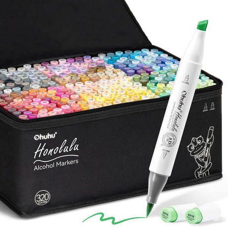 Ohuhu Alcohol Markers Brush Tip - 320-color Double Tipped Art Sketch Marker Set for Artists Adults Coloring Illustration -Brush & Chisel Dual Tips - Honolulu Series of Ohuhu Markers - Refillable Ink Ohuhu