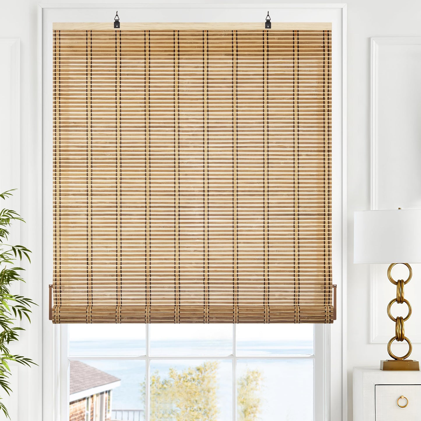 LazBlinds Natural Cordless Bamboo Roll-Up Shades for Light Filtering Indoor/Outdoor Use - 34 1/5'' W x 72'' H