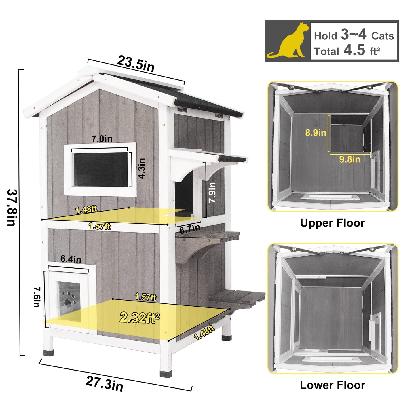 Ketive Cat House for Outdoor & Indoor Wooden Waterproof Cat Condo Cat Outdoor Enclosure with Escape Door,2 Story Kitty House - WoodArtSupply