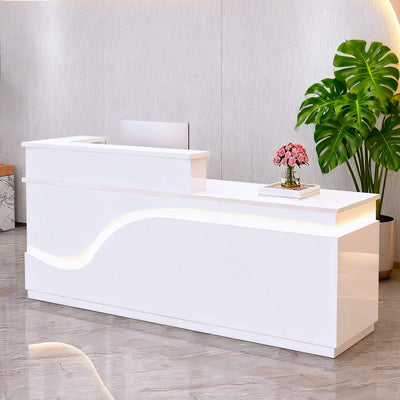 Reception Desk, Front Desk Receptionist Counter With Lockable Drawer & Cabinet & Keyboard Tray & Cable Grommet, With LED light, Retail Checkout For Office, Soho, Shop, Salon (All White - R, 63in)