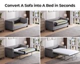 Fadware Pull Out Sofa Bed, Full Size Sleeper Sofa Couch with Memory Foam Mattress, 2 in 1 Convertible Pullout Couch Bed with USB Charging Ports for Compact Living Space, Apartment, Office, Grey Fadware