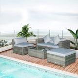 Outsunny 5-Piece Patio Furniture Set with Cushions, Outdoor PE Rattan Wicker Sofa Set, Sectional Furniture with Pillows, Glass Coffee Table for Garden, Backyard, Mixed Gray Outsunny