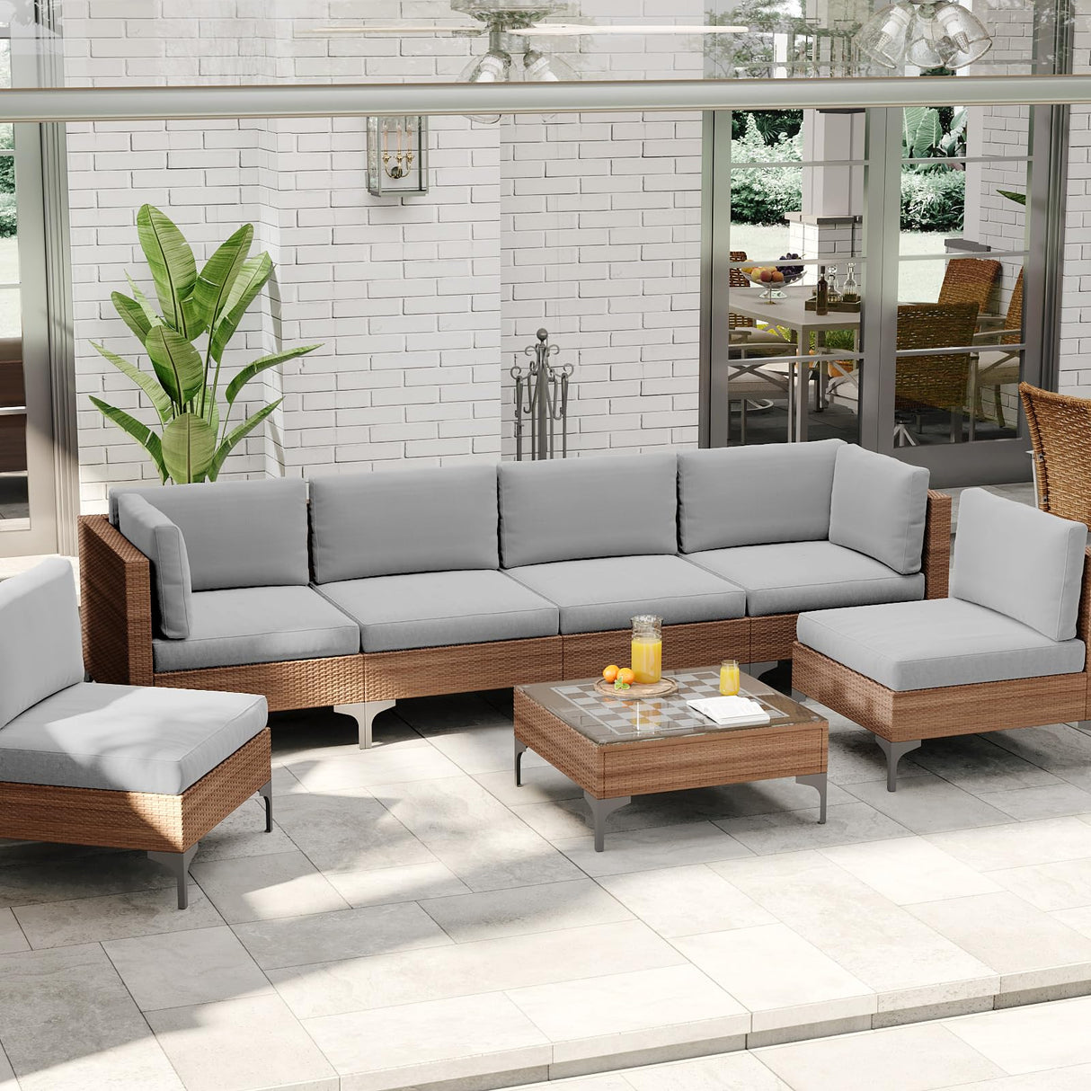 OPENAIRCOMFORT Outdoor Patio Furniture Sets, Patio Furniture Set 7 Pieces Conversation Sets, Outdoor Sectional Sofa, All-Weather PE Rattan Modular Sofa for Porch, Deck, Garden, Gray OPENAIRCOMFORT