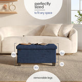 STORAGEBUD Storage Ottoman Bench with Bins, 30-in Storage Bench for Bedroom End of Bed, Folding Foot Rest Ottoman for Living Room Max 660lbs, Velvet Ottomans, Blue STORAGEBUD