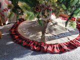 AISENO 48 Inch Christmas Tree Skirt Linen Burlap Buffalo Plaid Edge Decoration for Merry Christmas Party Red and Black Buffalo Christmas Tree Skirt Decorations AISENO