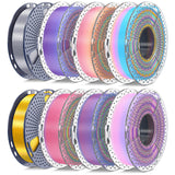 SUNLU Silk PLA+ Filament 1.75mm Multicolor 250gx8, Silky Glossy PLA Plus 3D Printer Filament Bundle, 6 Rainbow Series+Gold+Silver YOOPAI