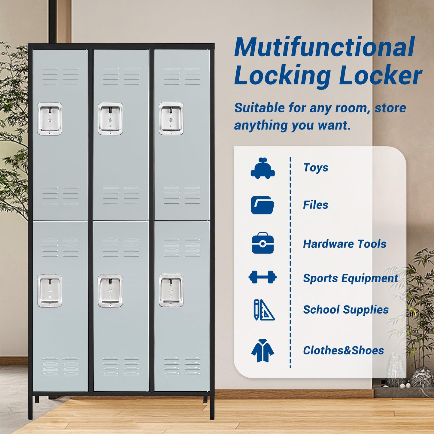 Fesbos 72" Metal Locker for Employees 6 Doors Black & Gray Steel Storage Locker for Office, School, Gym - Metal Storage Cabinets for Home, Office, Gym, School - WoodArtSupply