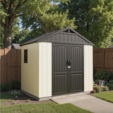 Patiowell 8 x 6 FT Resin Outdoor Storage Shed with Floor, Large Shed with Light and Lockable Door for Garden, Backyard, Tool Storage Use, Easy to Install in Beige (Kick-it Shed) Patiowell