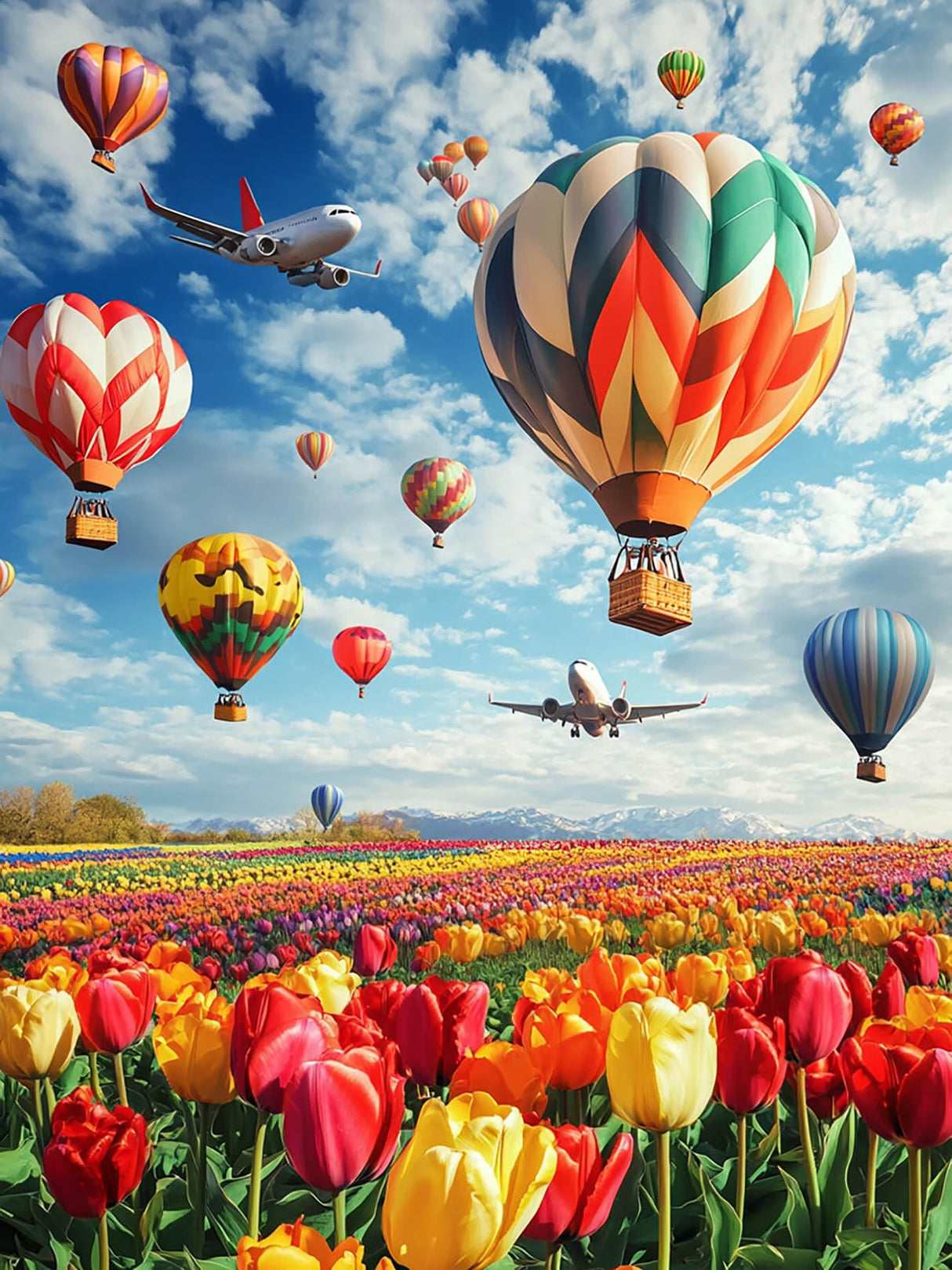 Yomiie 5D Diamond Art Kits for Adults, Airplane Balloon Diamond Painting Art Landscape DIY Full Round Drill Kits, Embroidery Rhinestone Diamond Crystal Craft Canvas Home Wall Decor 12x16 inch Yomiie